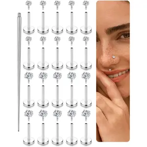 MILACOLATO 16G Surgical Steel Tragus Conch Helix Piercing Jewelry Internal Thread CZ Flat Back Lip Studs Cartilage Earrings Hypoallergenic Forward Lip Monroe Labret Medusa Piercing Jewelry