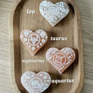 Zodiac Etched Selenite Satin Spar Hearts