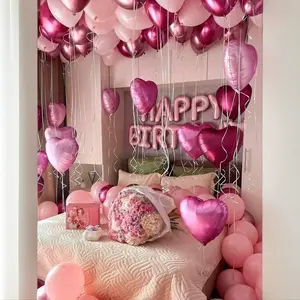 49pcs Pink Balloon Set for Birthday Party Baby Shower Wedding Bridal Shower Photo Booth Backdrop Anniversary Home Decoration 16 Inch Heart Shaped & Metallic Pink Balloons PET Material Latex