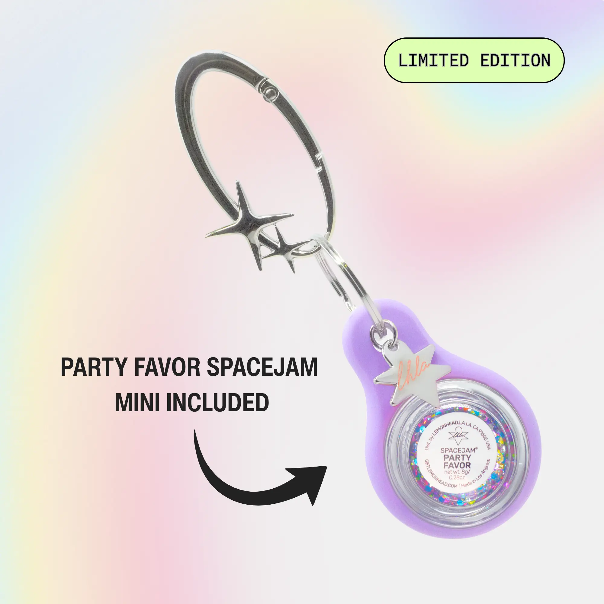 Wear Your Pride Set - 2026 Limited Edition Glitter Gel, 100% Proceeds benefit Project Angel Food + PAWS LA. Turn your glitter into a bag charm! Self Adhering Vegan Cosmetic Glitter Gel + Cute Keychain Set