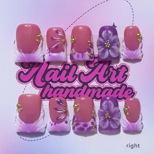 Delicatething Y2K Style Nail Set, Handmade French Design, Includes Jelly Glue, Crystal Stick, File, Perfect Gift for Women, Nail Art Design, Nail Art Accessories