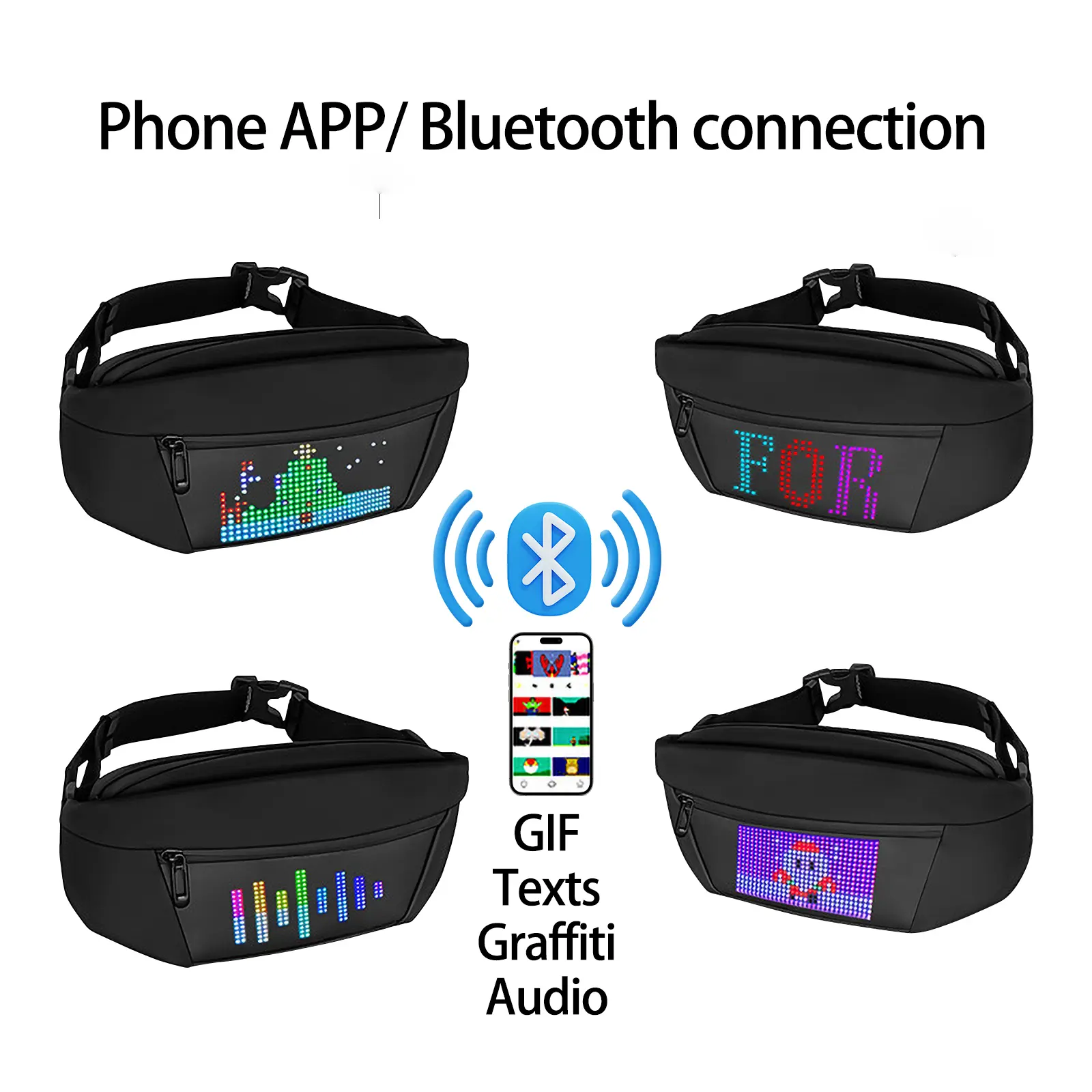 Pixel Art Crossbody Sling Bag with Customizable LED Display for Men & Women, Waterproof Polyester Chest Pack, Adjustable Waist Pack, Versatile Bag
