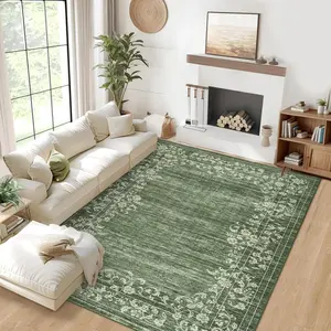 GARVEE Washable Rugs 9x12 Area Rug for Bedroom Modern Living Room Rug Non Slip Farmhouse Floral Large Rug Soft Non Shedding Throw Rugs Stain Resistant Carpet for Dining Room Nursery Green 9'x12'