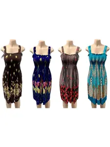 3 pieces Women summer boho dress casual floral print spaghetti strap square neck short dress Random Color