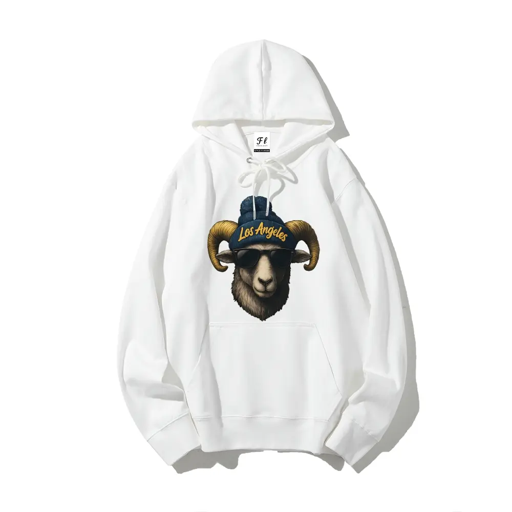 Men’s Cartoon Ram Mascot Graphic Hoodie – Funny Big Ram Print Streetwear Pullover |   Sports-Inspired Casual Hoodie for Daily Wear |   Unique Animal Hoodie for Men |   Trendy Graphic Sweatshirt |   Cool Street Style Hoodie