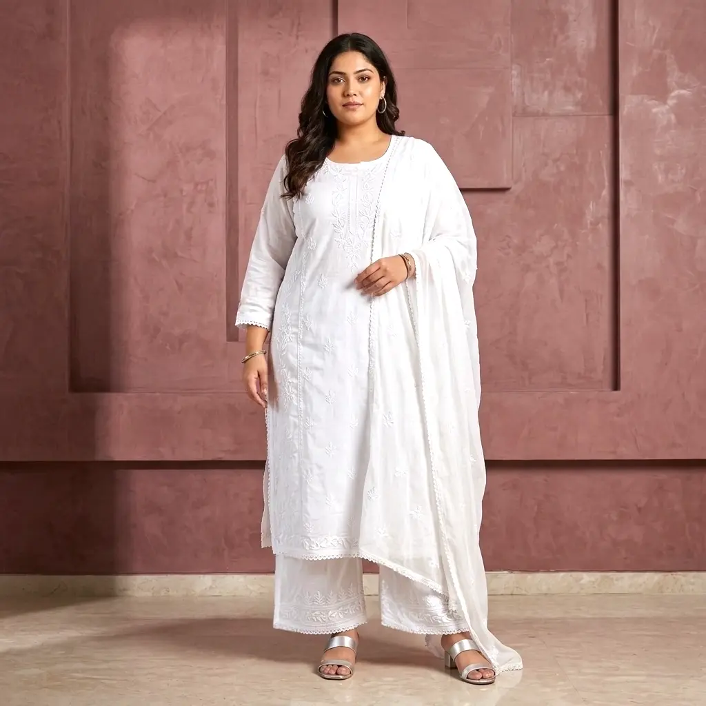 Plus and regular size chikankari palazzo kurta set