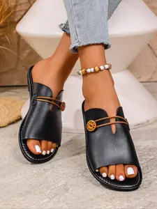 Women's Fashionable Plain Color Slides, Casual Comfortable Flat Sandals for Summer, Lightweight Breathable Shoes for Daily Wear, Girl