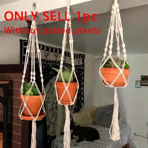 1 Set, Macrame Handmade Plant Hanger Baskets Flower Pots Holder Swinging Planter Balcony Hanging Decoration Flowerpot Net Bag Home Garden Supplies