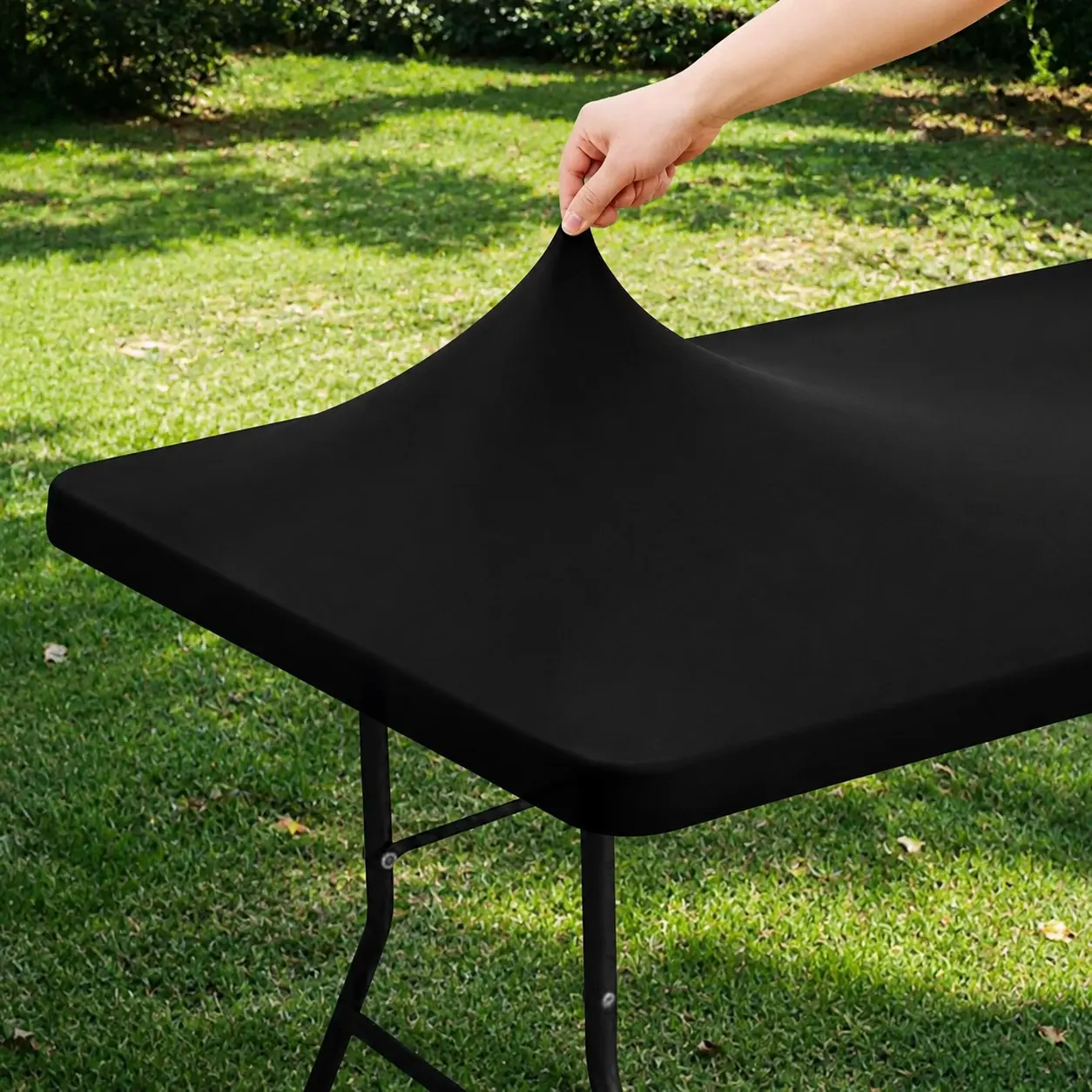 1 6 8 10 Pack Elastic Fitted Tablecloth for 6 Foot Folding Tables, Rectangle Stretch Table Cover with Elastic Edge, Windproof Spill Proof Washable Table Protector for Outdoor Picnic, Camping, Party, Banquet, Patio and Indoor Dining Events