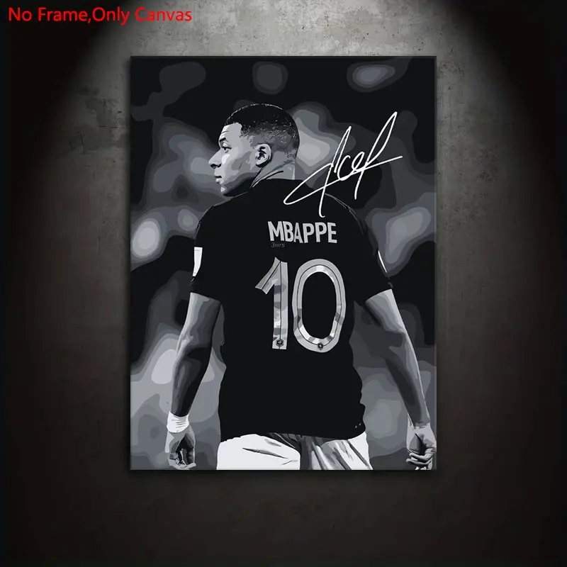 1 piece/set of frameless canvas painting print poster, classic realistic art, Artwork, professional football player Kylian Mbappe, Athlete Wall Decor, gift for sports culture enthusiasts, ideal for home decor, Decoration Items, Wall Art Decor