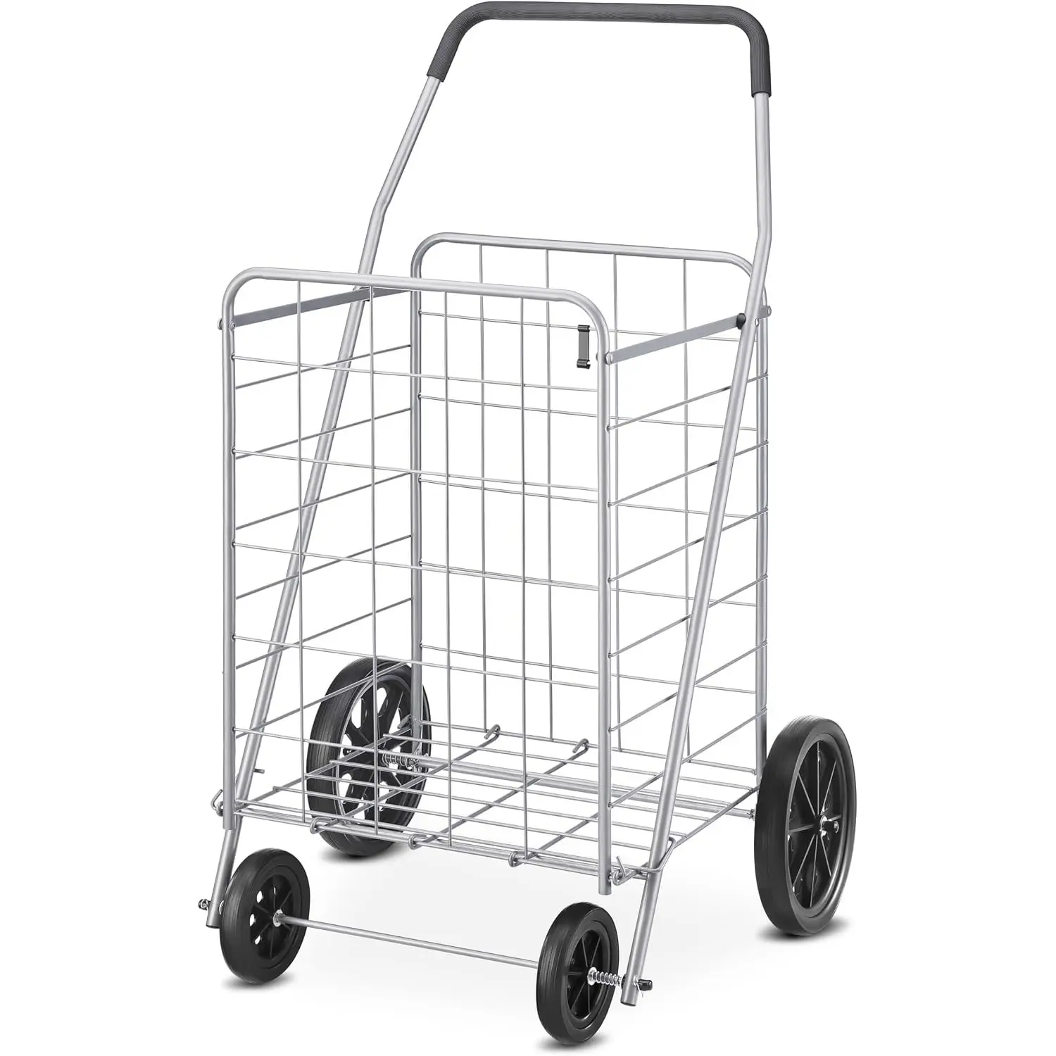 Whitmor Deluxe Utility Foldable Shopping Cart with Wheels, 100 Lb Capacity, Heavy-Duty Grocery Cart with Steel Frame, Foam Handle, Rolling Folding Utility Trolley for Groceries, Laundry, and Travel.