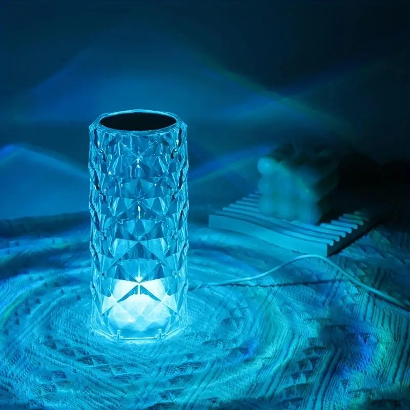 USB Powered Mini Lamp, Colorful Crystal Ambient Night Light for Cozy Corner, Touch Control Night Light for Home, Table Light For Bedroom Living Room D