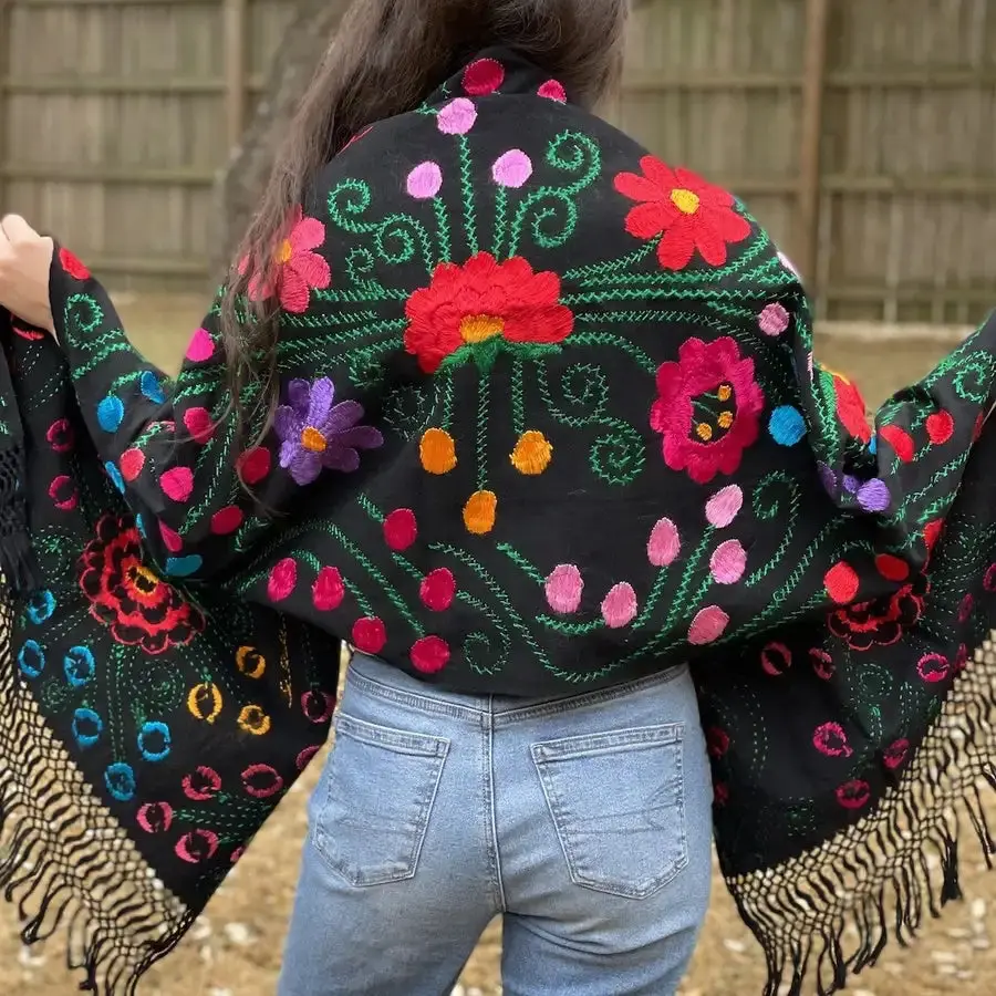 Floral Embroidery Rebozo