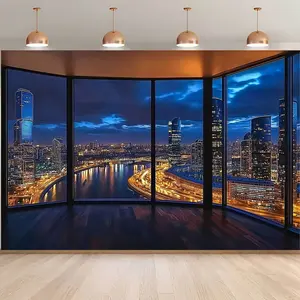 2D flat banner, 1 piece. Modern architectural night scene fashion-themed decoration. Suitable for fashion parties, photography studios and indoor/outdoor decoration. Polyester fiber background cloth with multiple sizes available. dyz