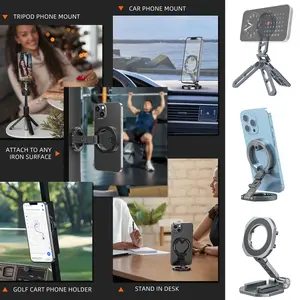 【LATEST Design】CAMOLO Strongmagnet Hand-Free Magnetic /Dual Magnetic Pocket Phone Tripod with  1/4" screw holes & cold shoe, Foldable Protable Mini Cell Phone Tripod Mount Handle, Compatible with Magsafe iPhone 16/15/14/13/12 , Smartphone Desk Travel