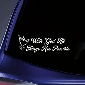 1pc Vinyl Decal - WITH GOD ALL THINGS ARE POSSIBLE - Christian Car Racing Truck Laptop Accessory, Durable PVC Sticker for Windows and