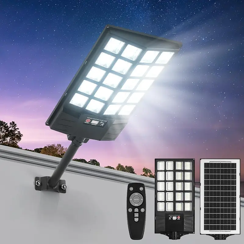 Solar Street Light with Remote, Waterproof Motion Sensor Outdoor LED Solar Illuminated Floodlight, Commercial Parking Lot Light, Solar Driveway Light, Dusk to Dawn Outdoor Security Lighting for Backyard, Yard, Garden, Pathway, Solar Lights Outdoor