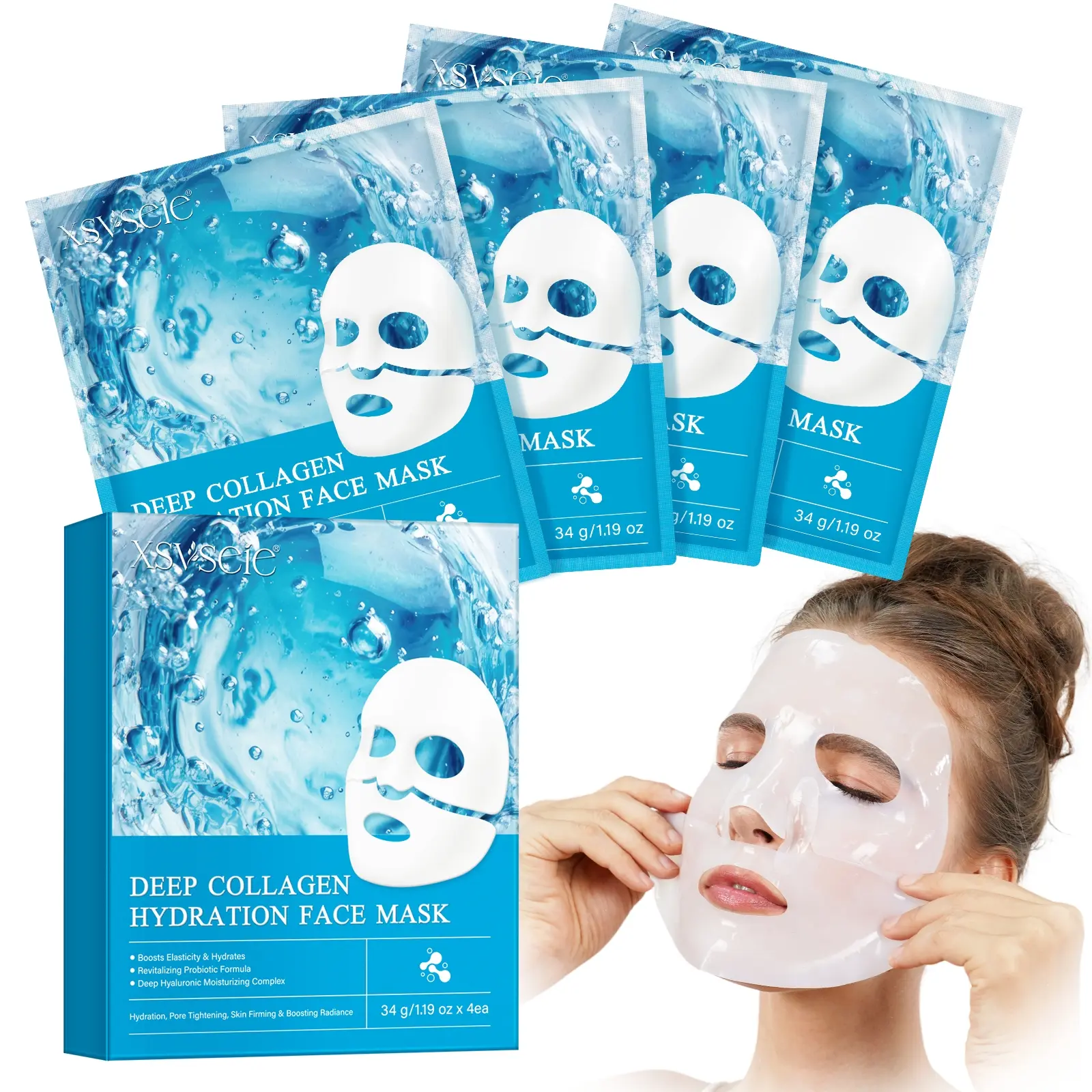 Collagen Sleep Mask 4 Pack, Hydrating Mask, Overnight Deep Hydration, Revitalizing Collagen Face Mask, Night Moisturizing, Glowing Skin