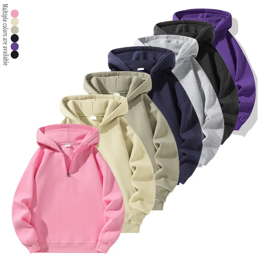 Men's Plain Fleece Half-Zip Loose Pullover Hoodie - Comfortable, Soft, Fleece-Lined, Polyester Fiber, Machine Washable, Cozy Menswear Top for Autumn, Winter Street Style, Comfortable Men's Hoodies, Fleece-Lined Men's Hoodies