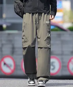 New Men's Plain Pockets Drawstring Straight Leg  Cargo Pants, Fashion Casual Loose Fit Straight Leg Trousers, Men's Tracksuit for Fitness Travel, Machine Washable Pants, Work Trousers, Outdoor Activewear