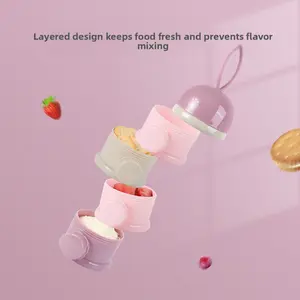 Langkes Premium Baby Formula Dispenser Portable 4 Layer Stackable Powder Container with Independent Compartments for Infant Milk Cereal and Snacks Travel Storage Box