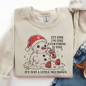 Funny Christmas Mental Health Sweatshirt, Its Fine Snowman Meltdown Shirt, Vintage Holiday Party Crewneck Sweater, Winter Sarcastic Shirt