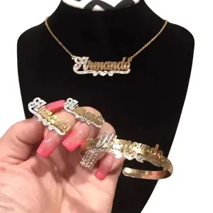 Custom Nameplate Bracelet Earrings Necklace Set