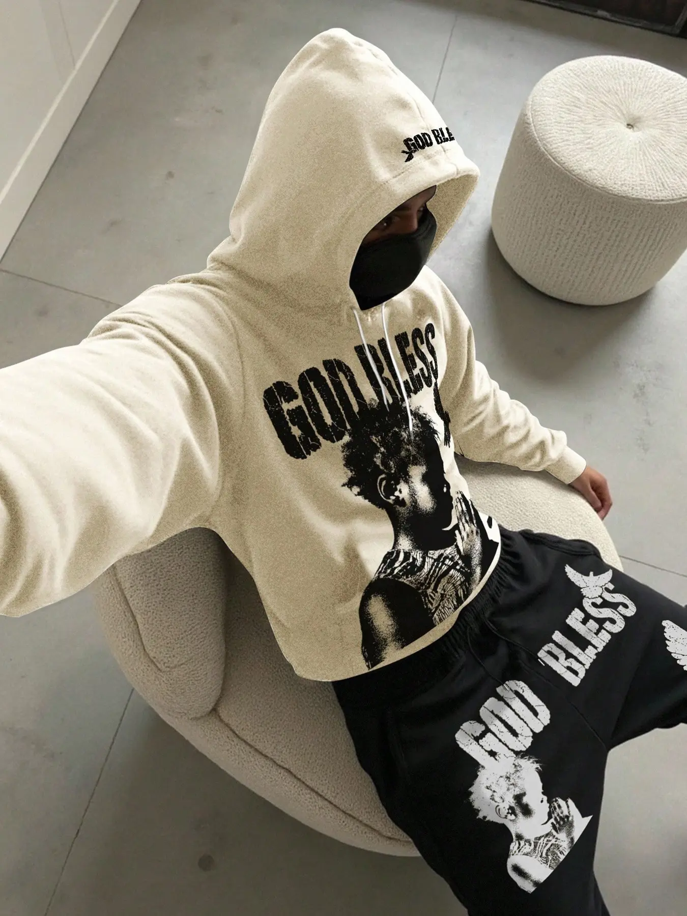 Kids Cartoon Print Hoodie and Drawstring Sweatpants Set, Casual Sportswear, Long Sleeve, High Waist, Loose-Fitting, Fall & Winter, Graphic Print Set