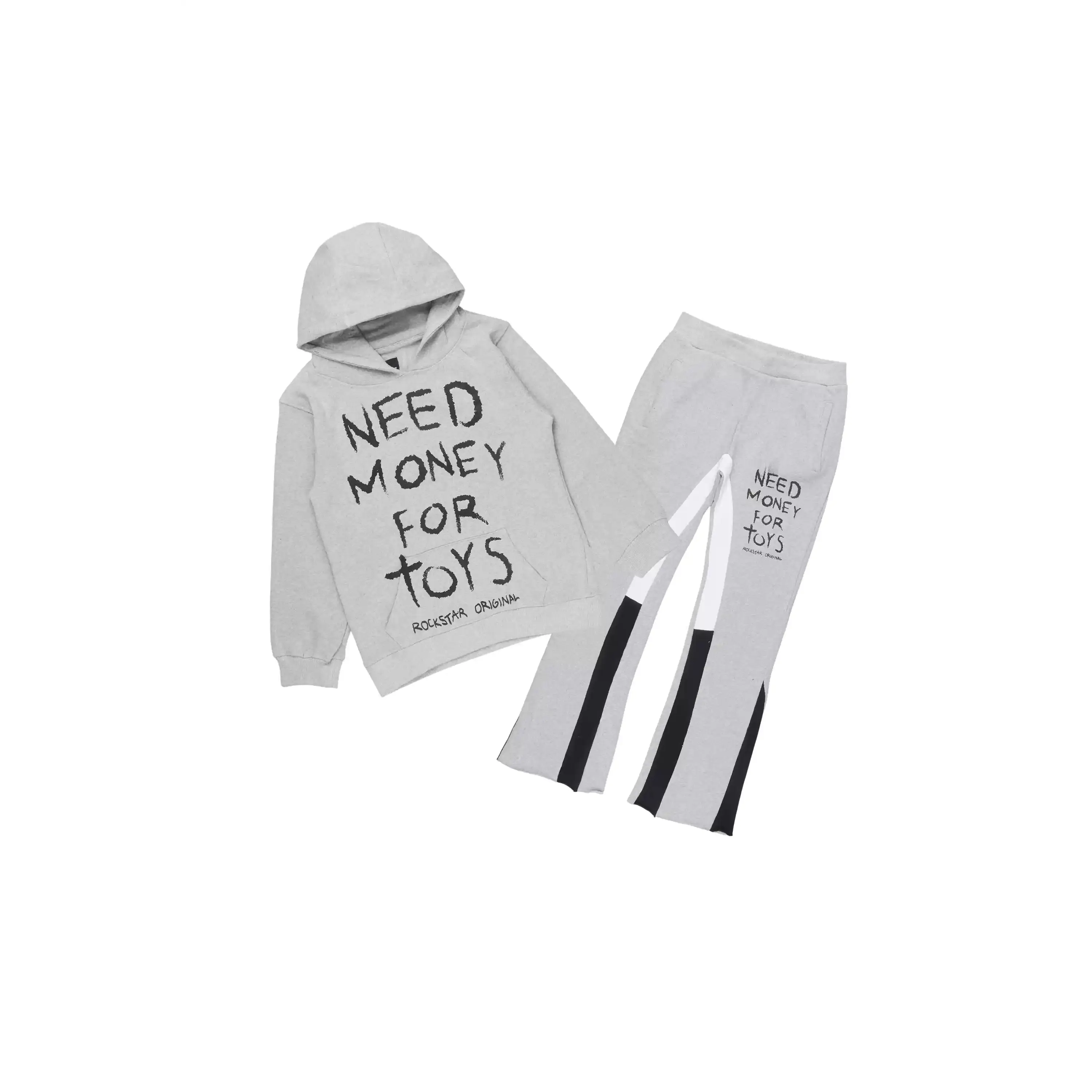 Boys M4 Toys Heather Grey/Black Hoodie/Stacked Flare Track Set