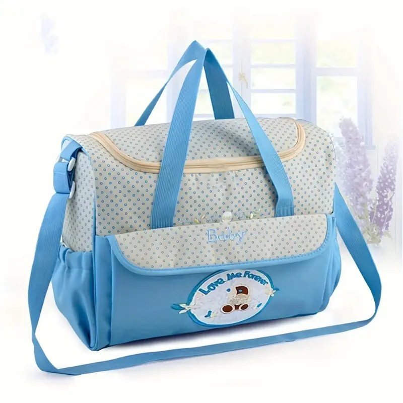 Cartoon Animal Print Polyester Diaper Bag, High-Capacity Crossbody Tote for Moms - Lightweight, Portable Travel Organizer, Travel Diaper Bag, Mummy Bag