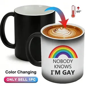 11oz Reusable Rainbow Heat-Change Ceramic Mug - "Nobody Knows I'm Gay" Funny LGBT Drinkware, Novelty Coffee/Tea Cup, Birthday/Christmas Gift for LGBTQ Friends