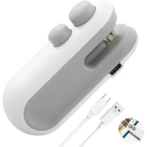 2 in 1 Mini Bag Cutter and Seale, Mini Bag Sealer, USB-C Rechargeable Snack Bag Sealer, Food Sealer Bags Sealing Machine for Plastic Snack Bags Freshness (white)