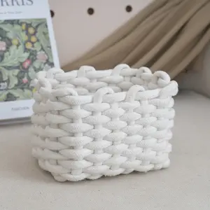 Handmade Polyester Storage Basket Stackable Cosmetic Organizer, Durable Design for Bedroom Living Room Vanity Decor, High-Quality Home Organization, Decorative Appeal