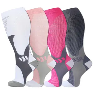 ISUNIE Plus Size Compression Socks for Women & Men, 3/4 Pairs Wide Calf Knee High, Graduated Support, Breathable & Comfortable for Swelling Relief, Leg Fatigue, Work & Everyday Wear,Spring, Mother's Day Gifts