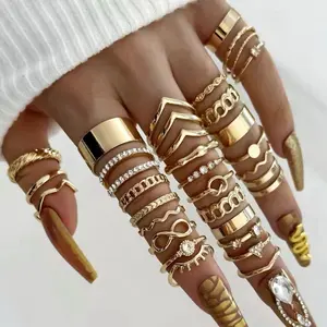 30Pcs Bohemian Geometric Knuckle Rings Set For Women Gold Silver Color Finger Ring Girls Fashion Party Jewelry Accessories