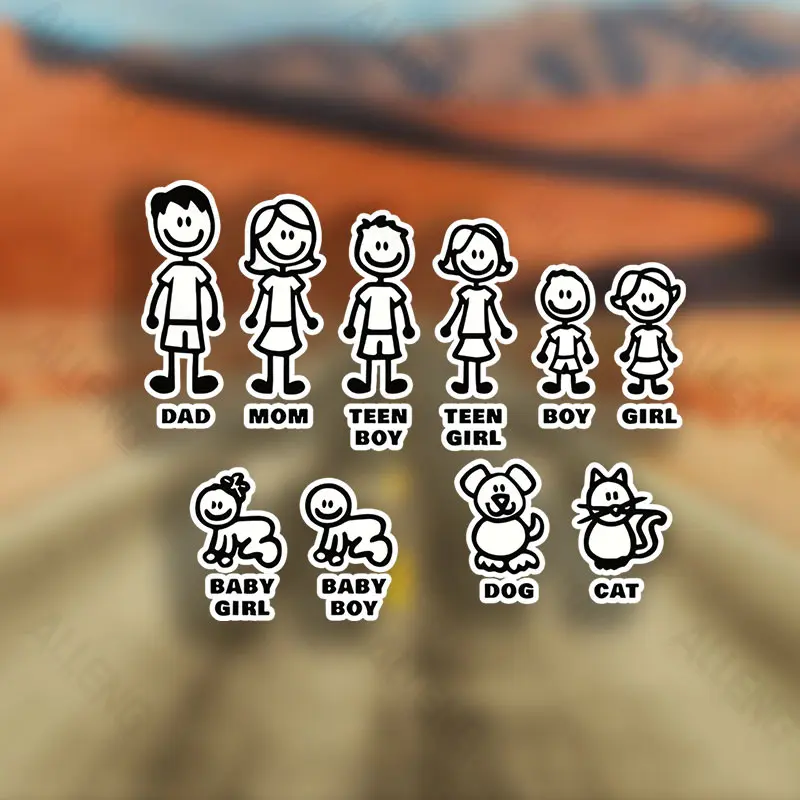 1PC Customizable-Style Full Family + Pet Lineup Car Sticker, Car Decals, Decal for cars, For Car Bodies, Rear, Combinable Family Member/Pet Icon Decor, Create Warm Family Vibe, Carry "Entire Family On The Go" Presence