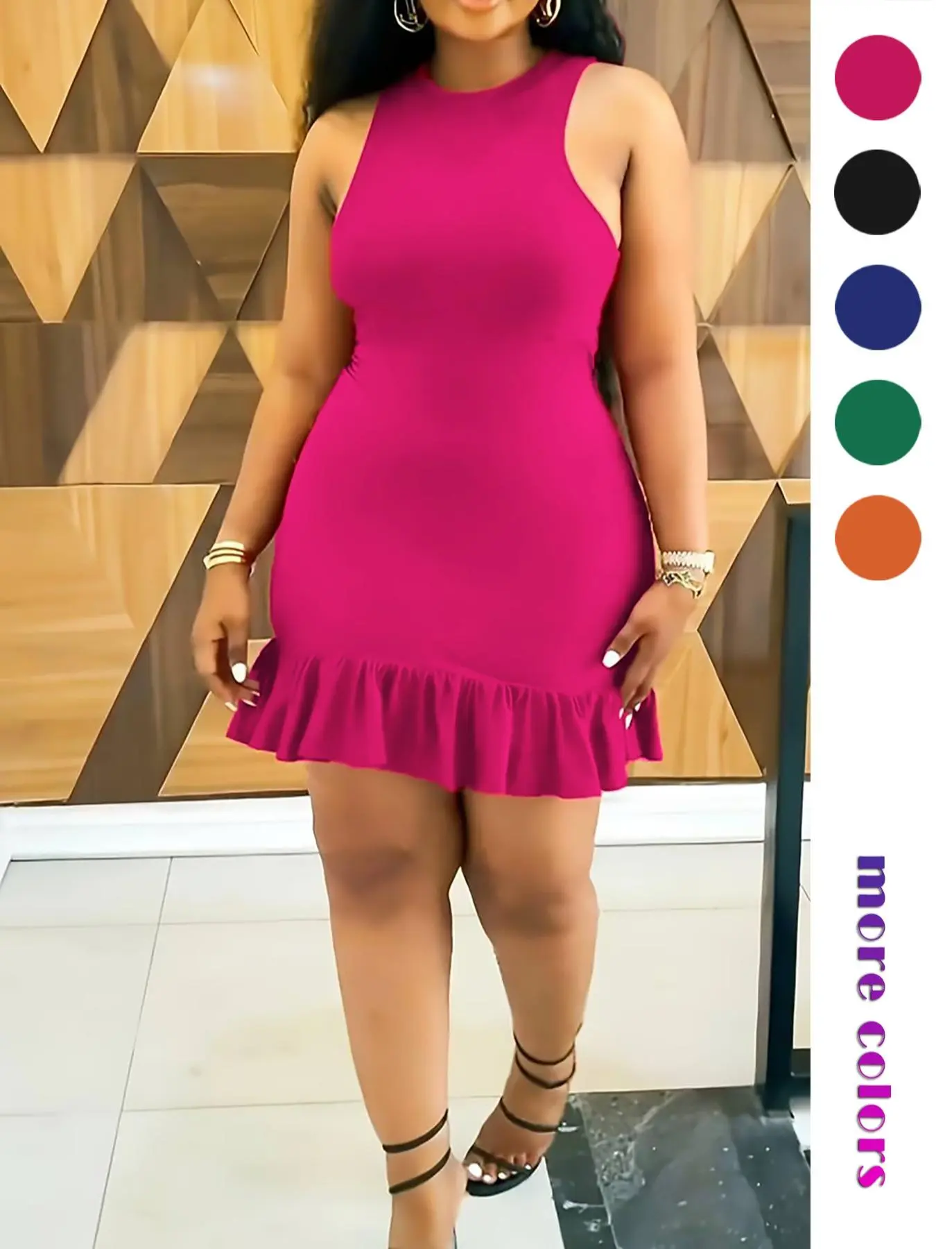 Women's Solid Ruffle Hem Tank Dress, Elegant Chic Formal Sleeveless Round Neck Bodycon Fit Dress for Party Club Dating Wear, Ladies Clothes for All Seasons, Womenswear
