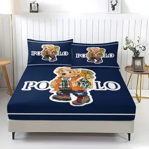 Premium teddy bear pattern bed sheet with comfortable printed pattern, including 1 bed sheet and 2 pillowcases, Bed Sheets Set, comfortable bedding, anti slip dust cover suitable for bedrooms and guest rooms, suitable for children or adults as gifts