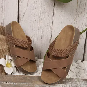 Women's Comfortable Braided Platform Sandals Lightweight Slip-On Outdoor Shoes Slippers