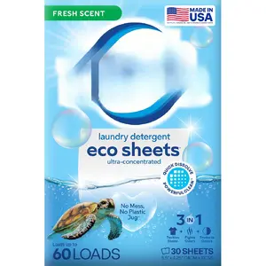 Earth Breeze Laundry Detergent Sheets Fresh Scent - 60 Loads Eco Liquidless Soap - Travel-Friendly for Hot & Cold Cycles, Tackles Tough Stains & Odors - Gentle on Skin, 30 Ct
