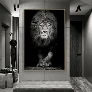 Charming black and white lion animal wall art: Canvas posters and prints with an animal theme, unframed posters, suitable for bedroom decoration and as wall art decorative posters. Kitchen Box