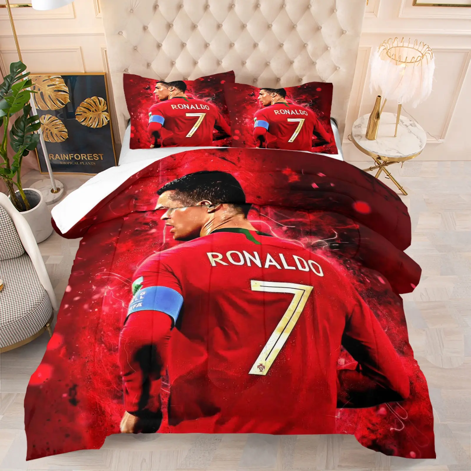 Star player's back pattern, including 1 quilt and 1 or 2 pillowcases without pillow cores, suitable as daily and holiday gifts, soft bedroom decorations