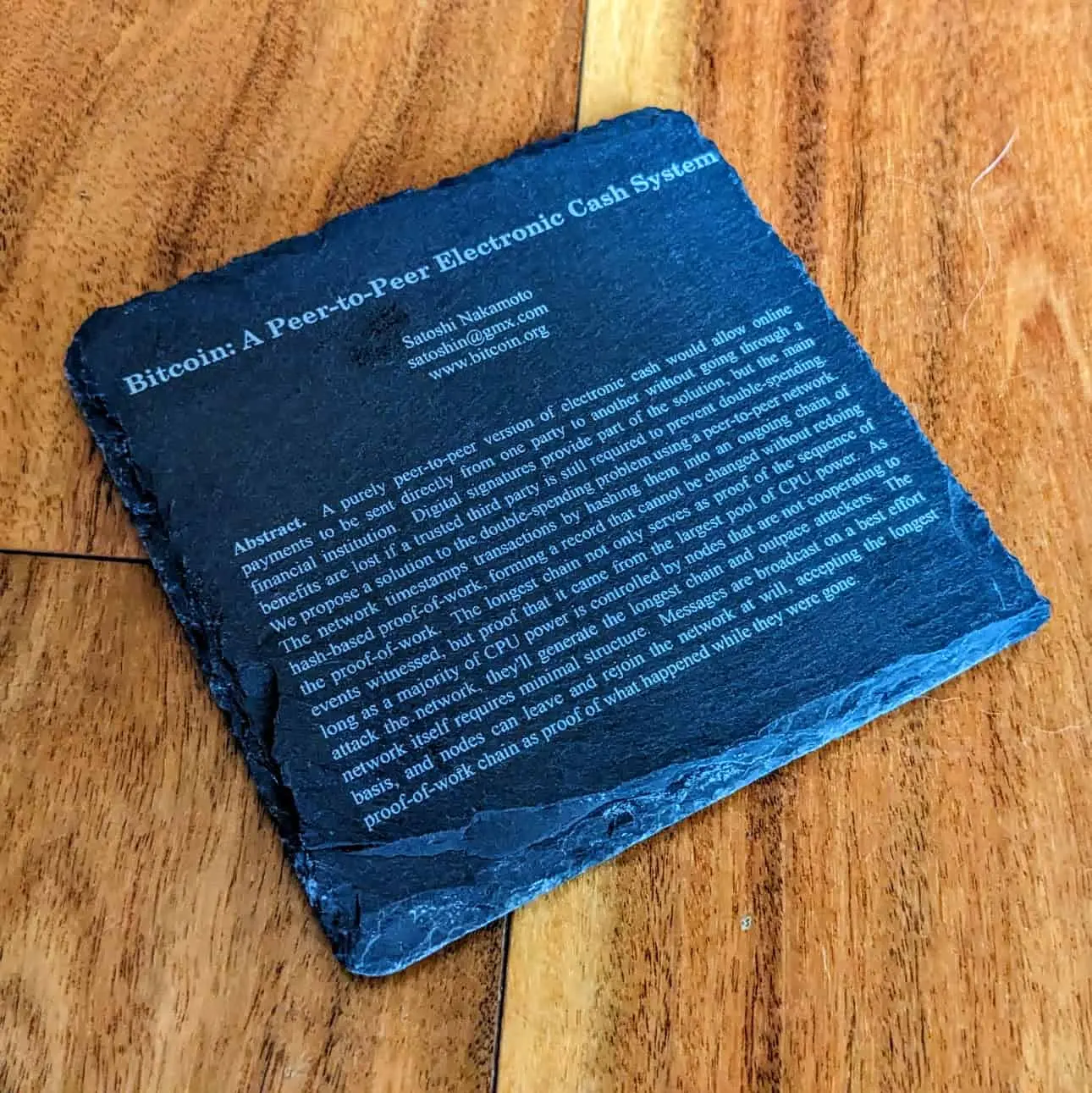 Bitcoin White Paper Slate Drink Coaster - Laser Etched