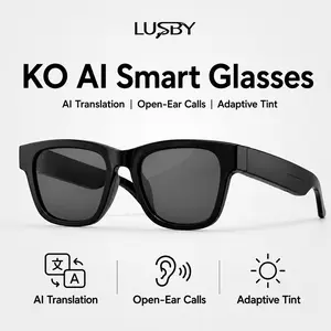 LUSBY KO AI Smart Glasses with AI Translation, Open-Ear Audio, Adaptive Tint, Hands-Free Calls Wearable for Travel & Driving