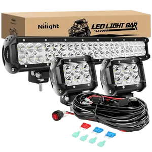 Nilight 20 Inch 126W Double Row Spot Flood Led Light Bars | 2Pcs 4 Inch 18W Spot Light Pods | 16AWG Wire 3Pin Switch