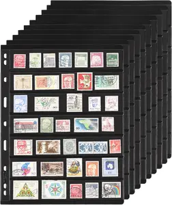 Transparent, Eco-Friendly Stamp Album Pages, 10 Sheets (20 Pages) with 7 Standard Grid Pockets (7.7x1.35in), Binder Fitting 9-Hole Standard Stamp Collecting Album Sleeves