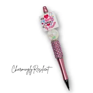 CharminglyResilient Refillable Pen - Pink, "My Heart Belongs to My Patients" Inscription, Rhinestone Accents, Heart Motif, Sparkling Office Stationery Writing Tool