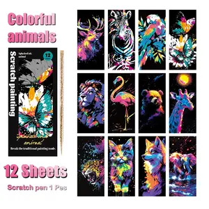 12 Sheets Set Color Scratch Paper, Vibrant Animal Patterns, No Coloring Needed, Creative DIY Scratch Art, Bookmarks Notes Handmade Gifts