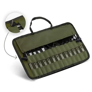 BBQ Utensil Storage Bag, Knife Fork Hanging Bag, Roll-Up Cutlery Bag, Foldable Portable Travel Picnic Bag, Durable & Convenient Design