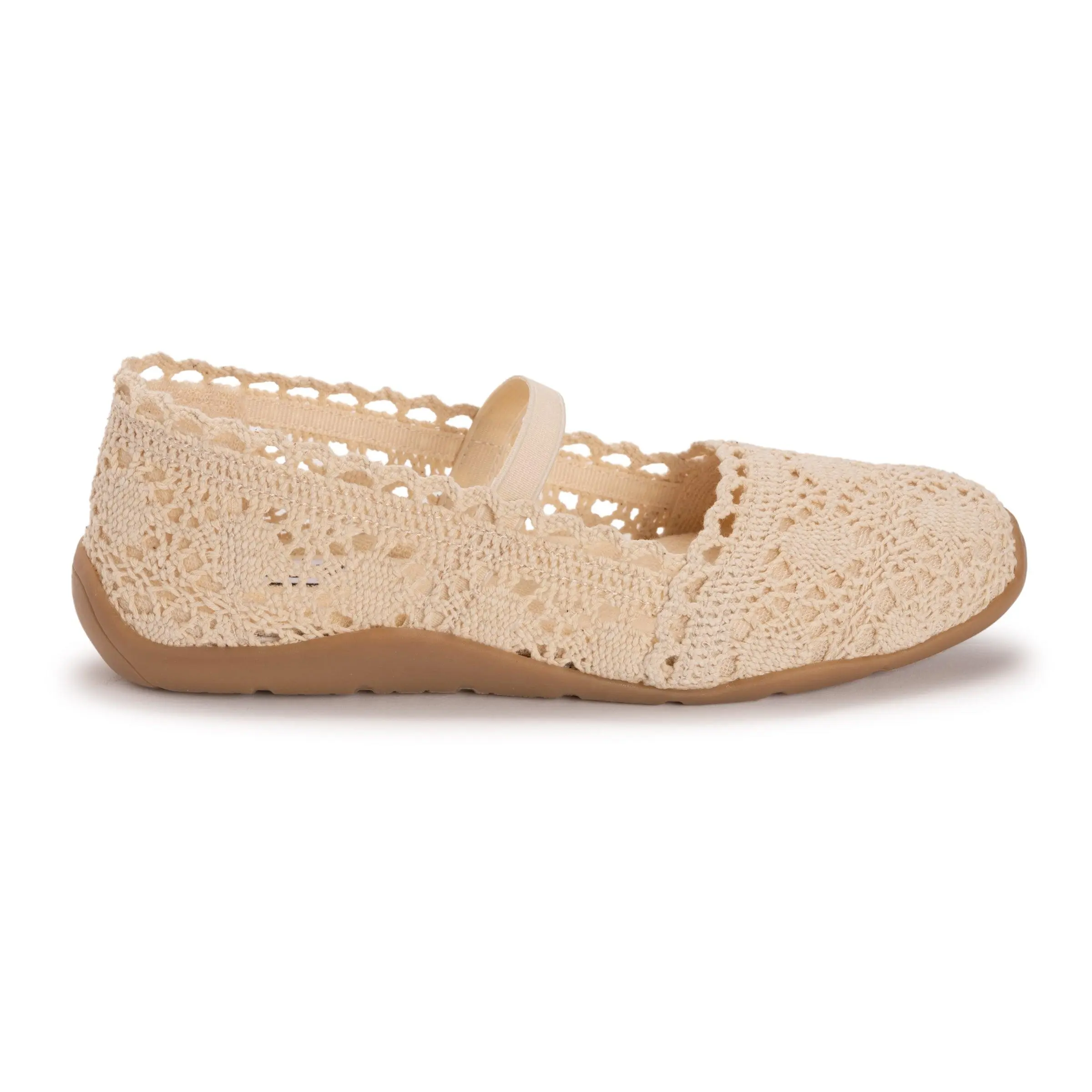 Muk Luks Women's Shelby Crochet Ballerina Flats, Flexible Slip-On Shoe with a Memory Foam Insole and Elastic Strap, Elegant Casual Shoes, Boho Shoes, Daily Wear Shoes